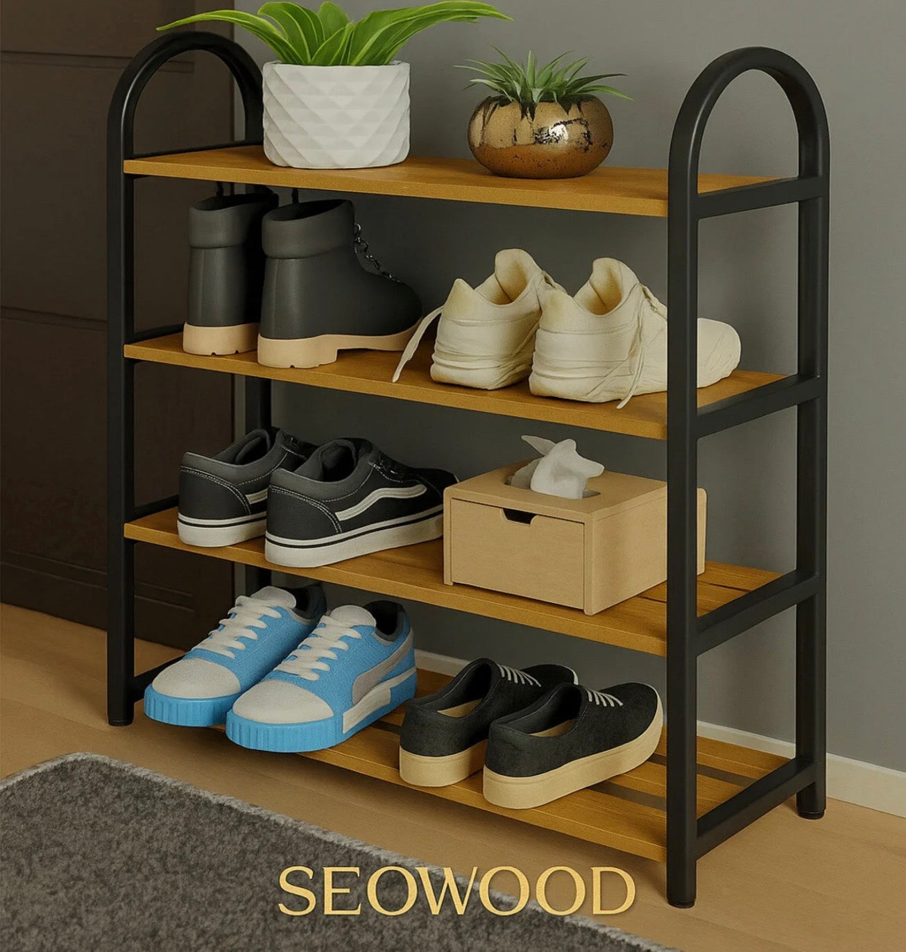 Stickwood-Skohylle – Plassbesparende Skoskap i Klassisk Design (MDF)