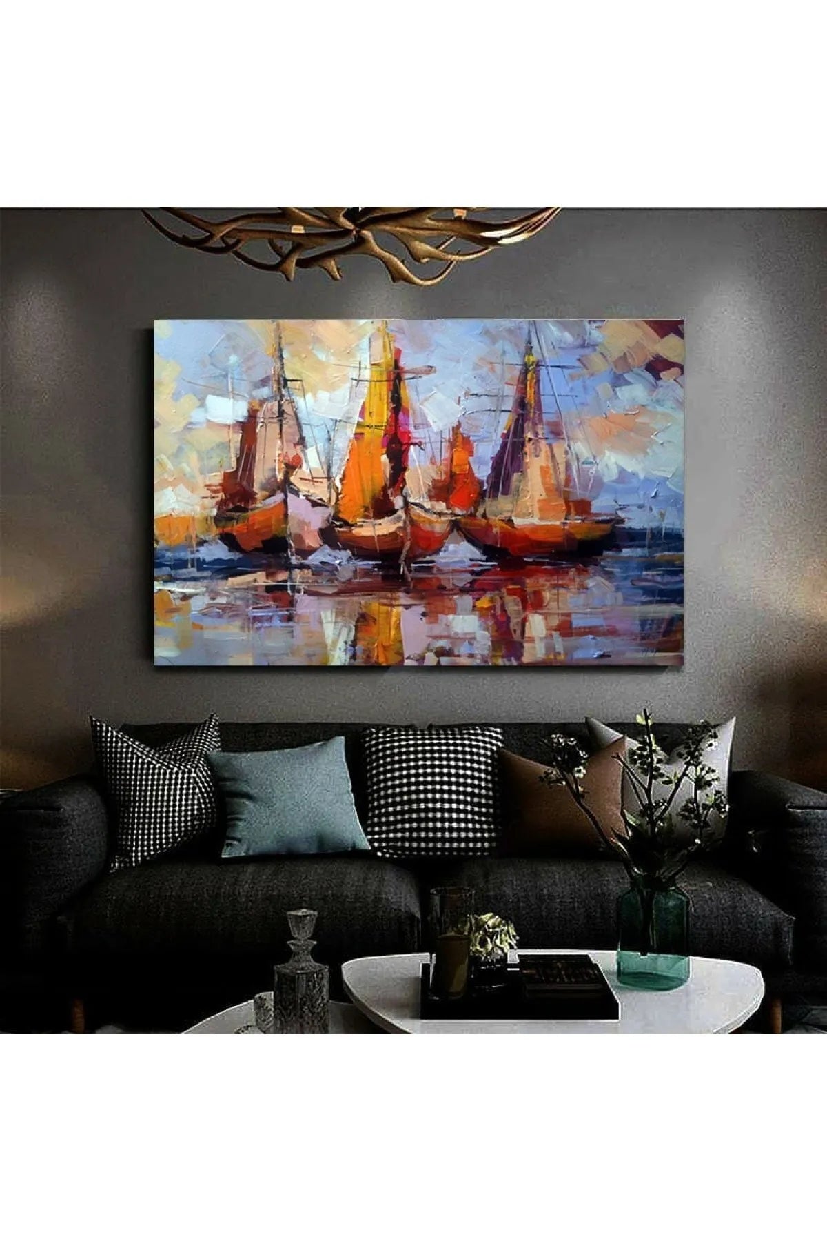 HEDİYE AKSESUARCIM – Abstrakt Lerretsbilde med Skip | Oljemalingseffekt (Model K8)
