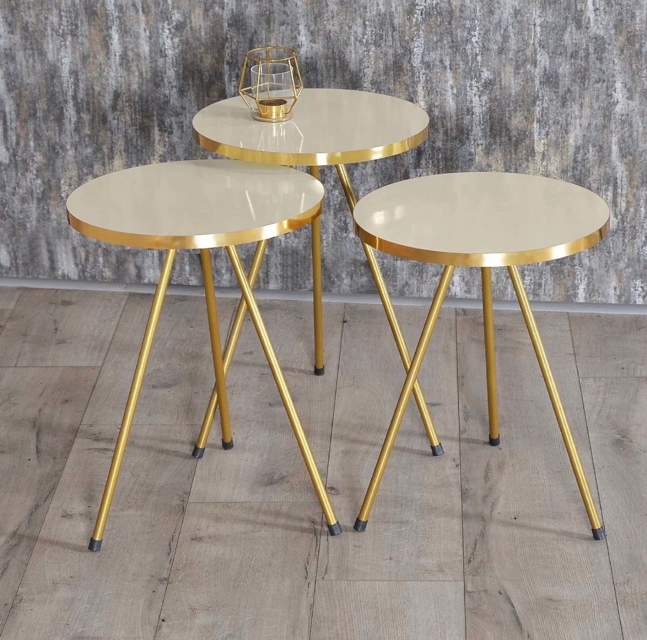 Goldfalez 3078 Sofabord + Zigonbord Sett (4 deler) – Gull & Krem | Oval Design med Metallben