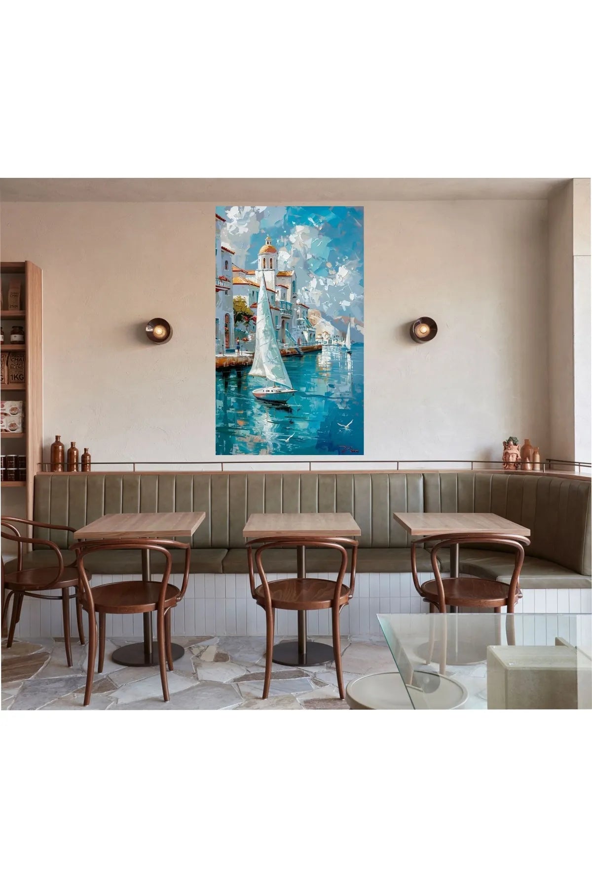 HDART Abstrakt Landskap Seilbåt Lerretstrykk – Moderne Veggkunst