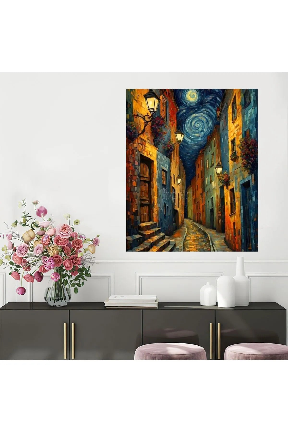 HDART Picasso-Inspirert Abstrakt Vei i Blå Himmel Lerretstrykk – Moderne Veggkunst