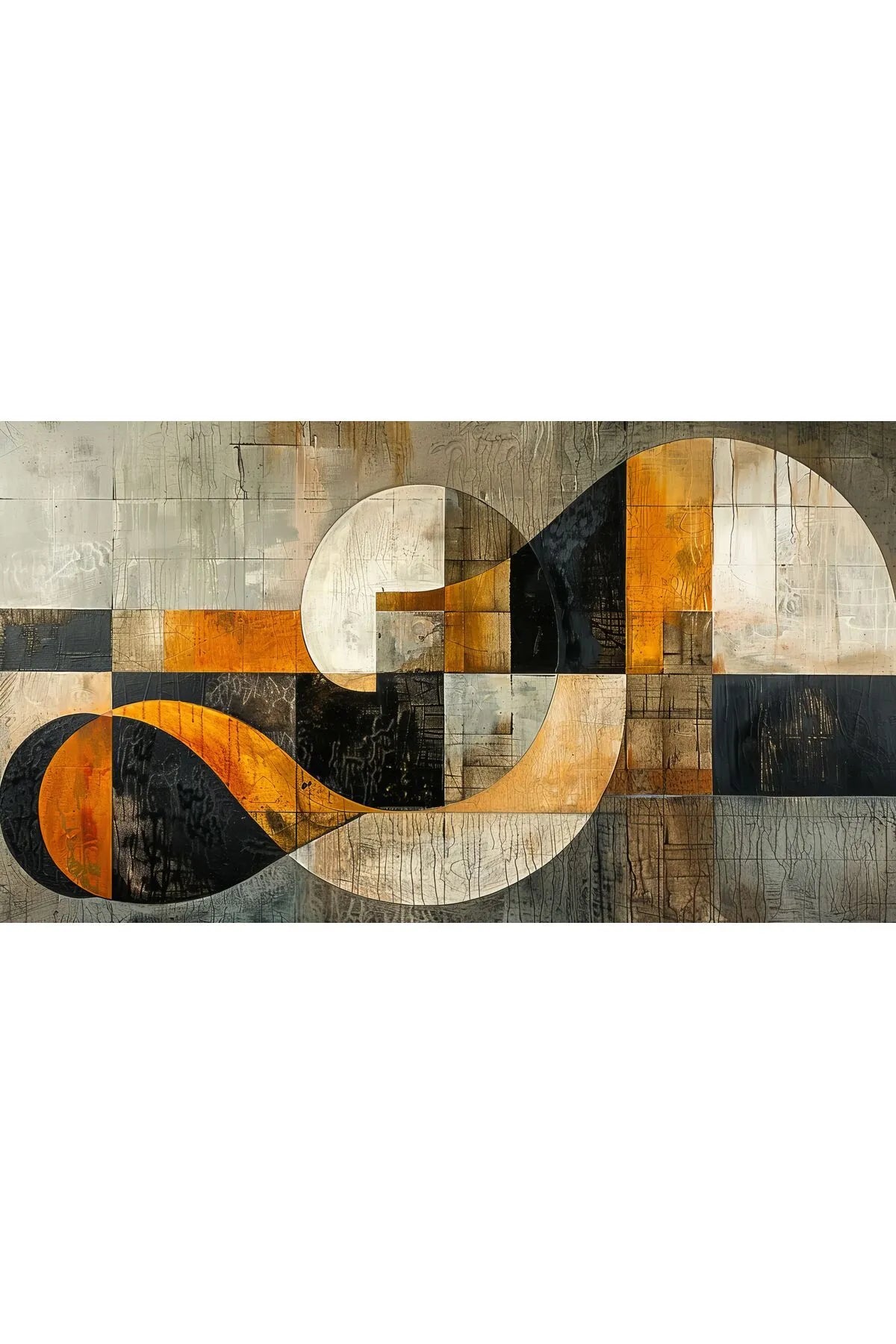 Genel Markalar Döngü Lerret Maleri – Abstrakt Geometrisk Veggkunst i Gult, Svart og Grått