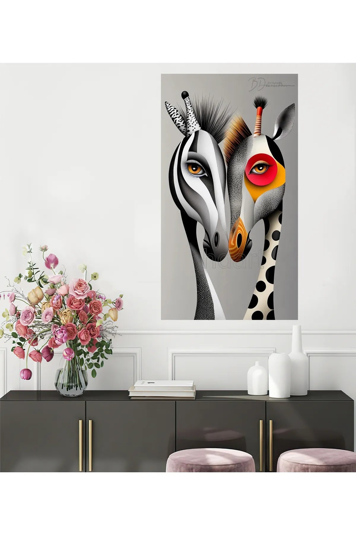 HDART Abstrakt Giraffepar Lerretstrykk – Unik og Stilfull Veggkunst