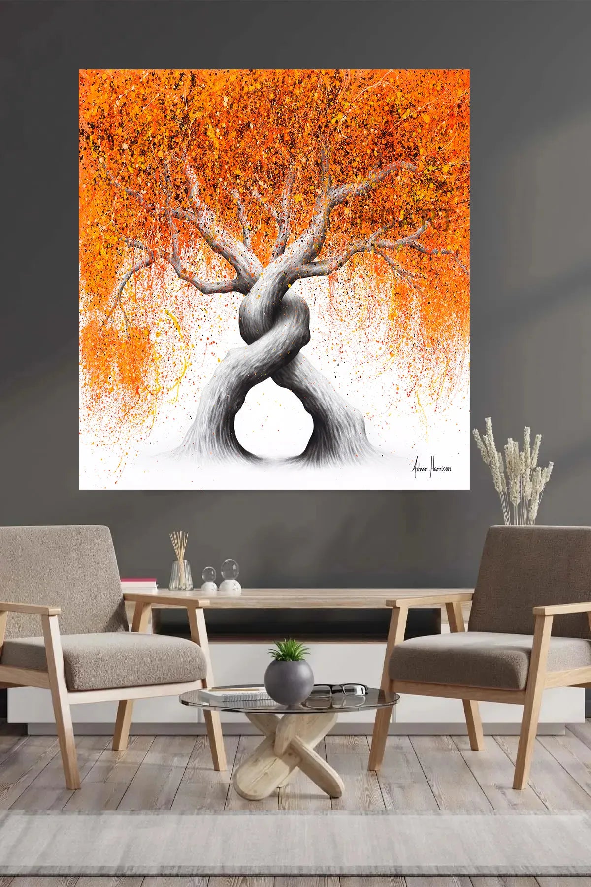 HDART Design Oransje Kjærlighetstrær Innmariert Lerretstrykk