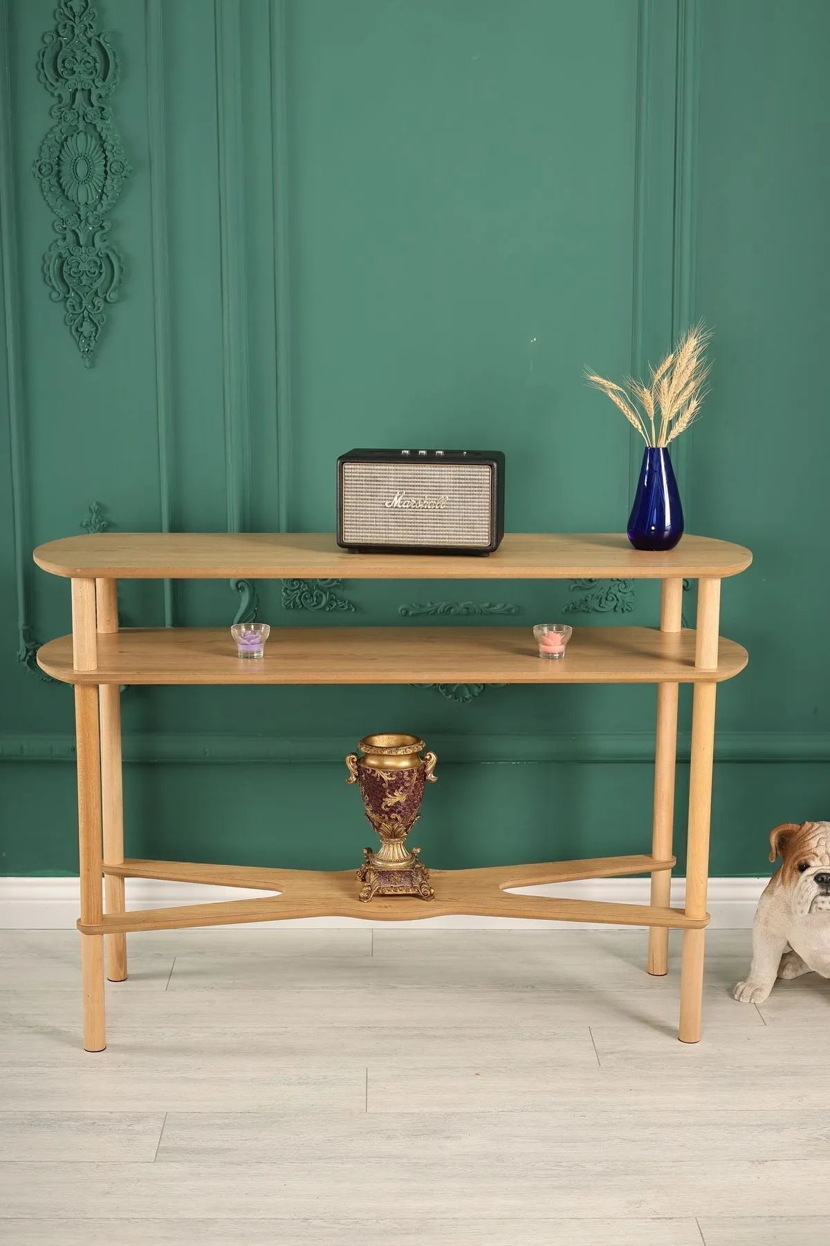 ÇMD Çakır Møbler-OLMO Retro Konsollbord med 3 Hyller – Massivtre & MDF, 118×76×81 cm