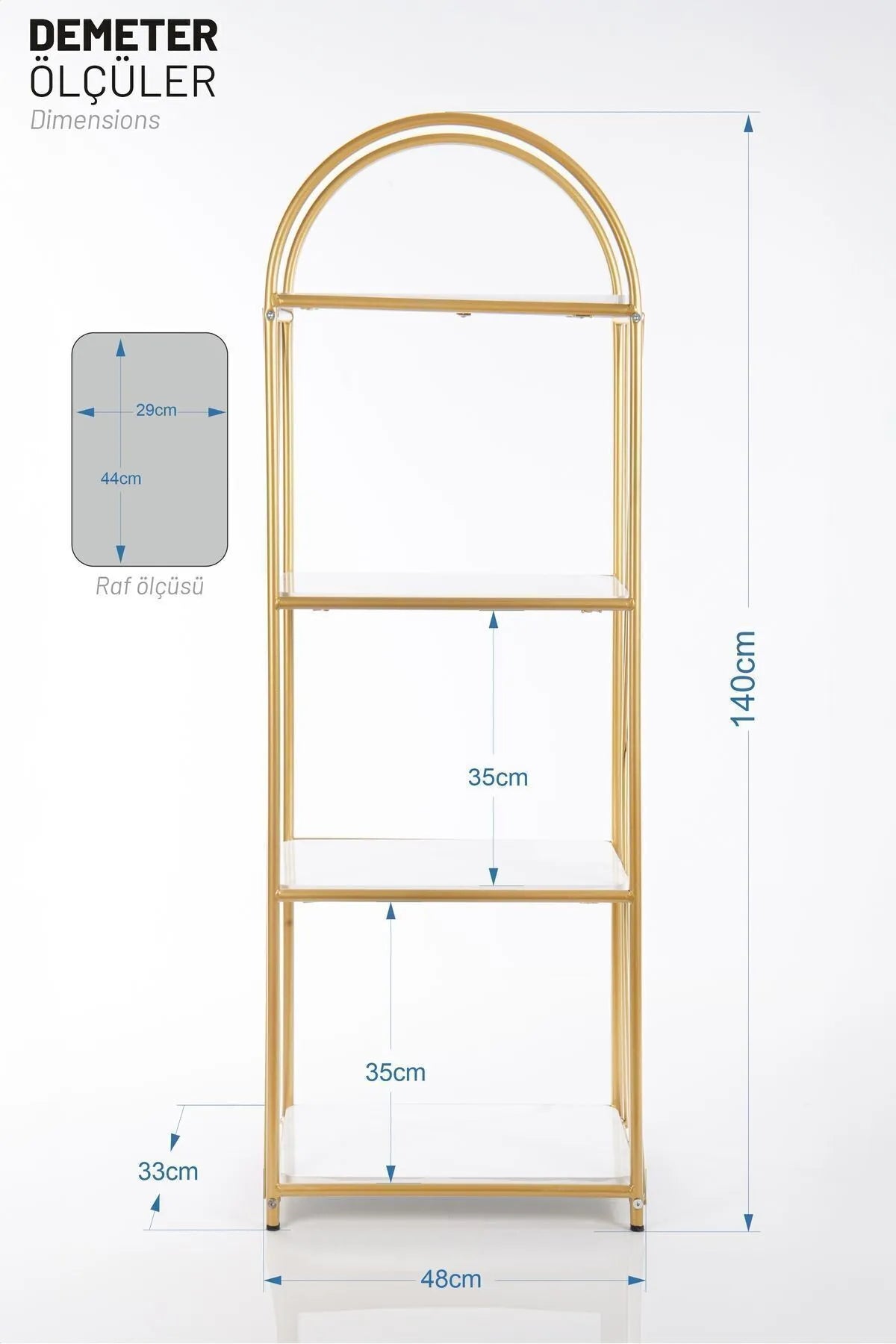Fec Reklam Demeter Dekorativ Hylle – Elegant Gullfarget Metallbokhylle (140x48 cm)