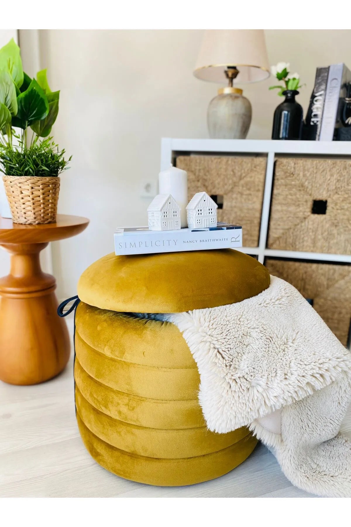 Gul SylinderPuff med Oppbevaring