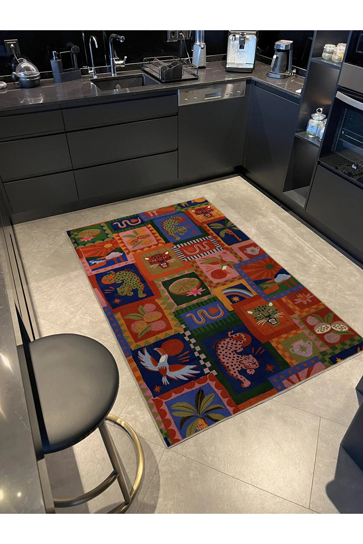 Moderne teppe Flerfarget blandet form Leopard Snake Wild Animal Mønster