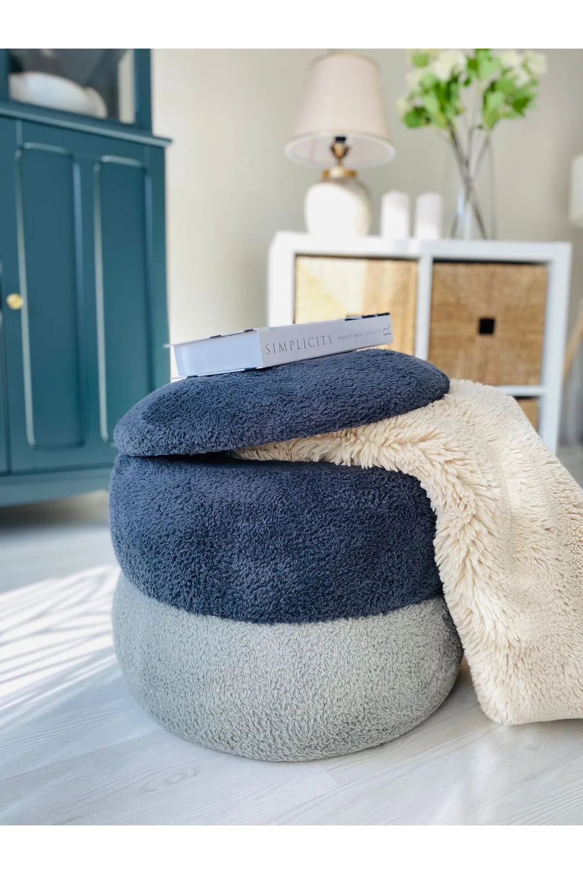 Glå/grå SylinderPuff med Oppbevaring