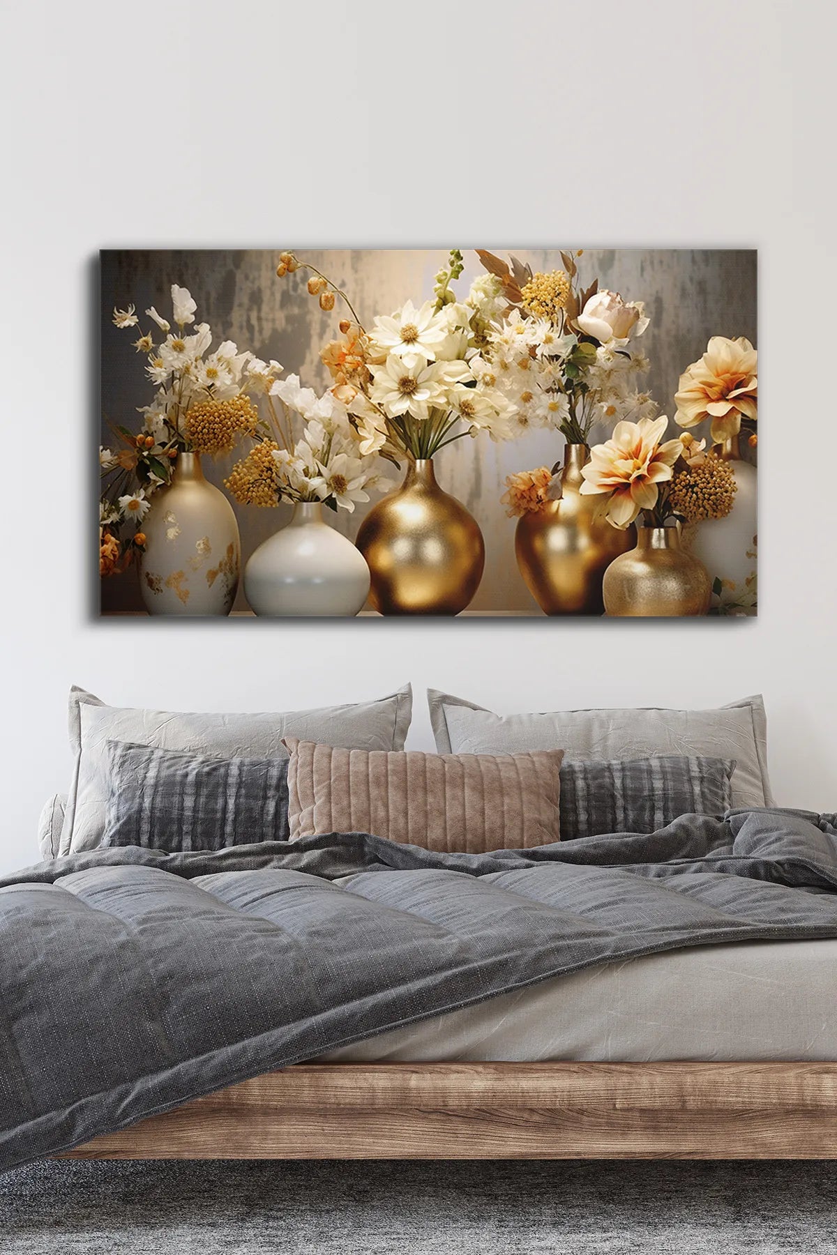 Evinemoda Gullfarget Blomstermaleri – Naturinspirert Lerretkunst for Hjemmet