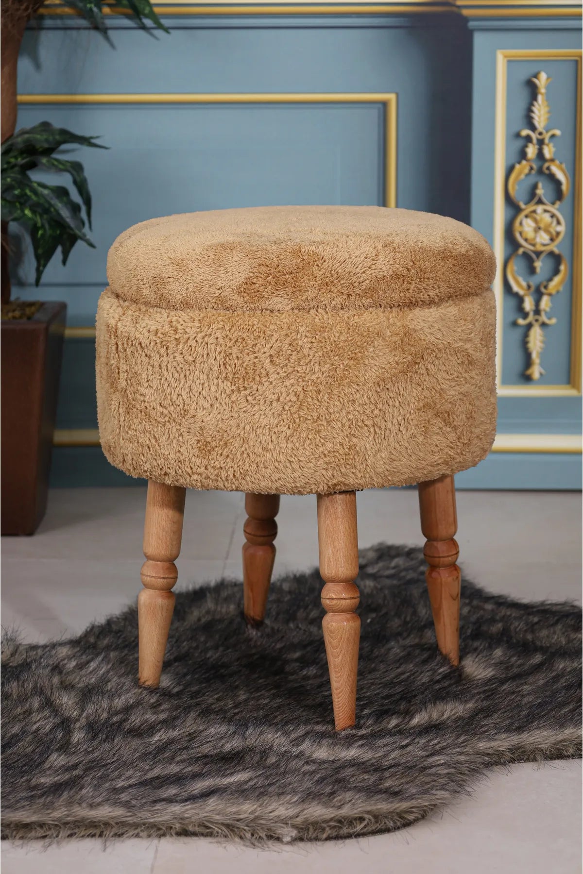 PUFMANYA TUĞBA MIX plysj Retro oppbevaringsbenk – Premium trebenk med stilig benk