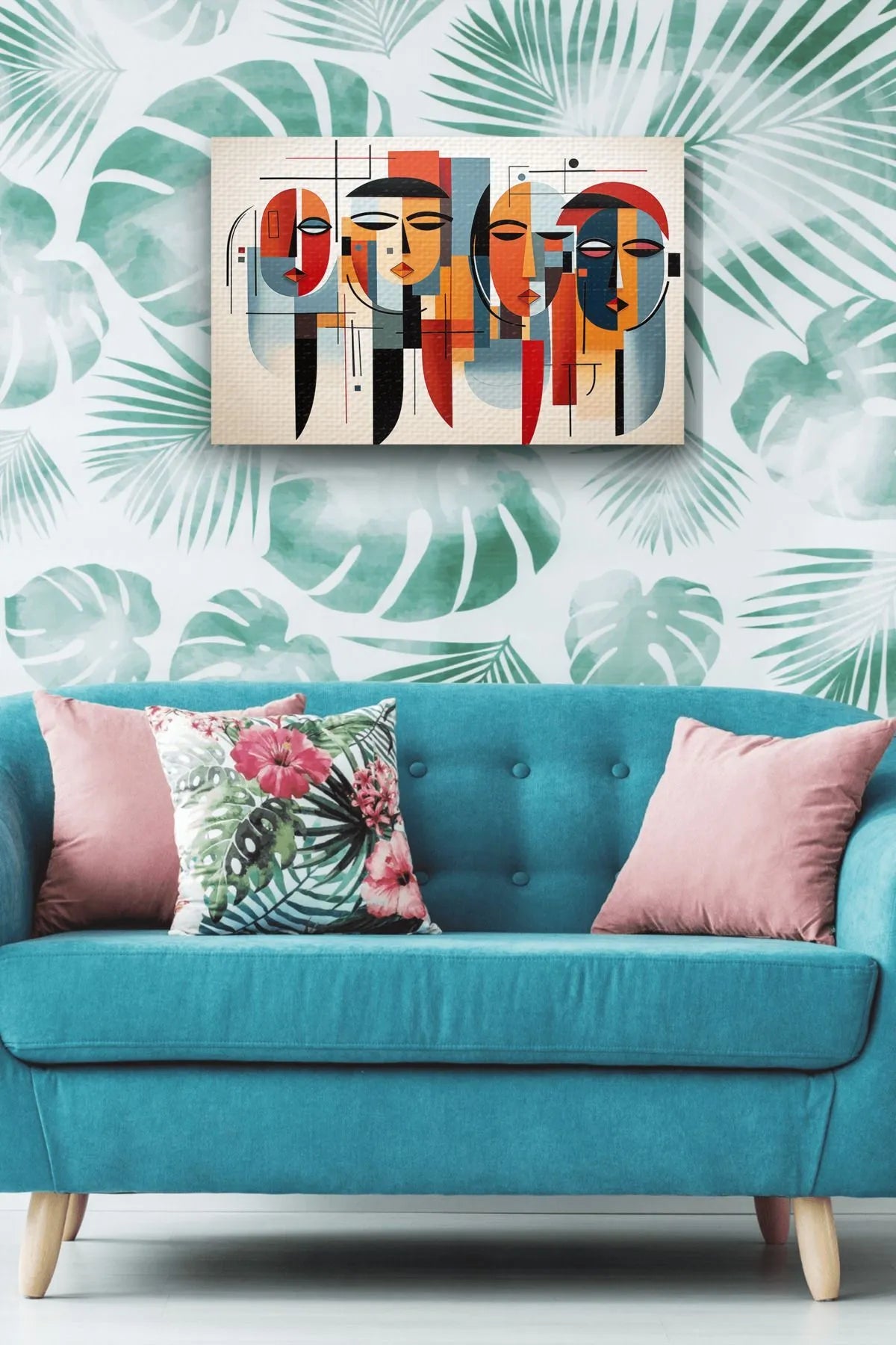 InkSyncStudios Moderne Abstrakte Kvinne Silhuetter - Elegant Lerretmaleri i Horisontal Format