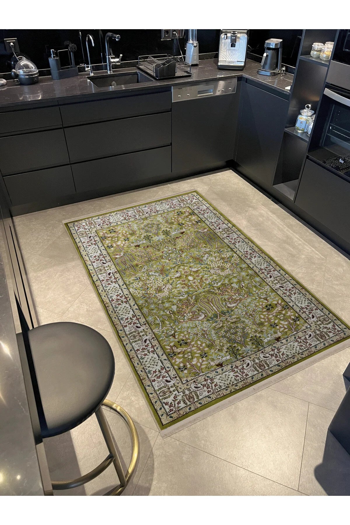 Moderne teppe Grønn Beige Tema Tradisjonell Motiv Etnisk Floral
