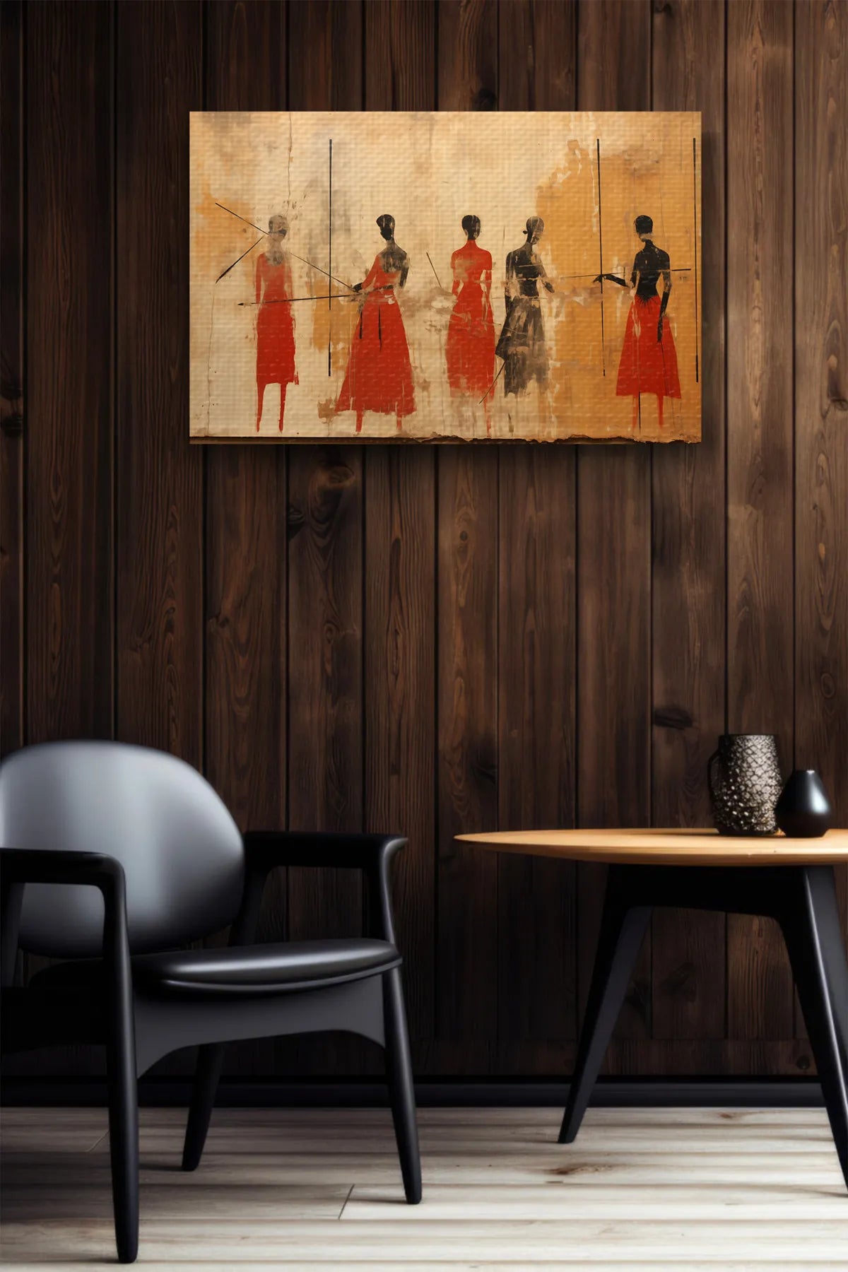 InkSyncStudios - Primitive Cave Design | Liggende Oljemaleri på Lerret med Ramme