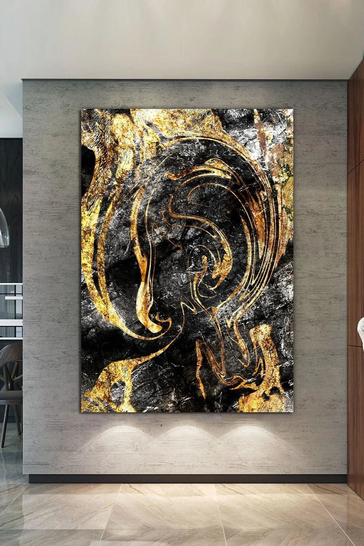 Nazenin Design – Abstrakt Lerretsbilde i Svart og Gull | 100x70 cm