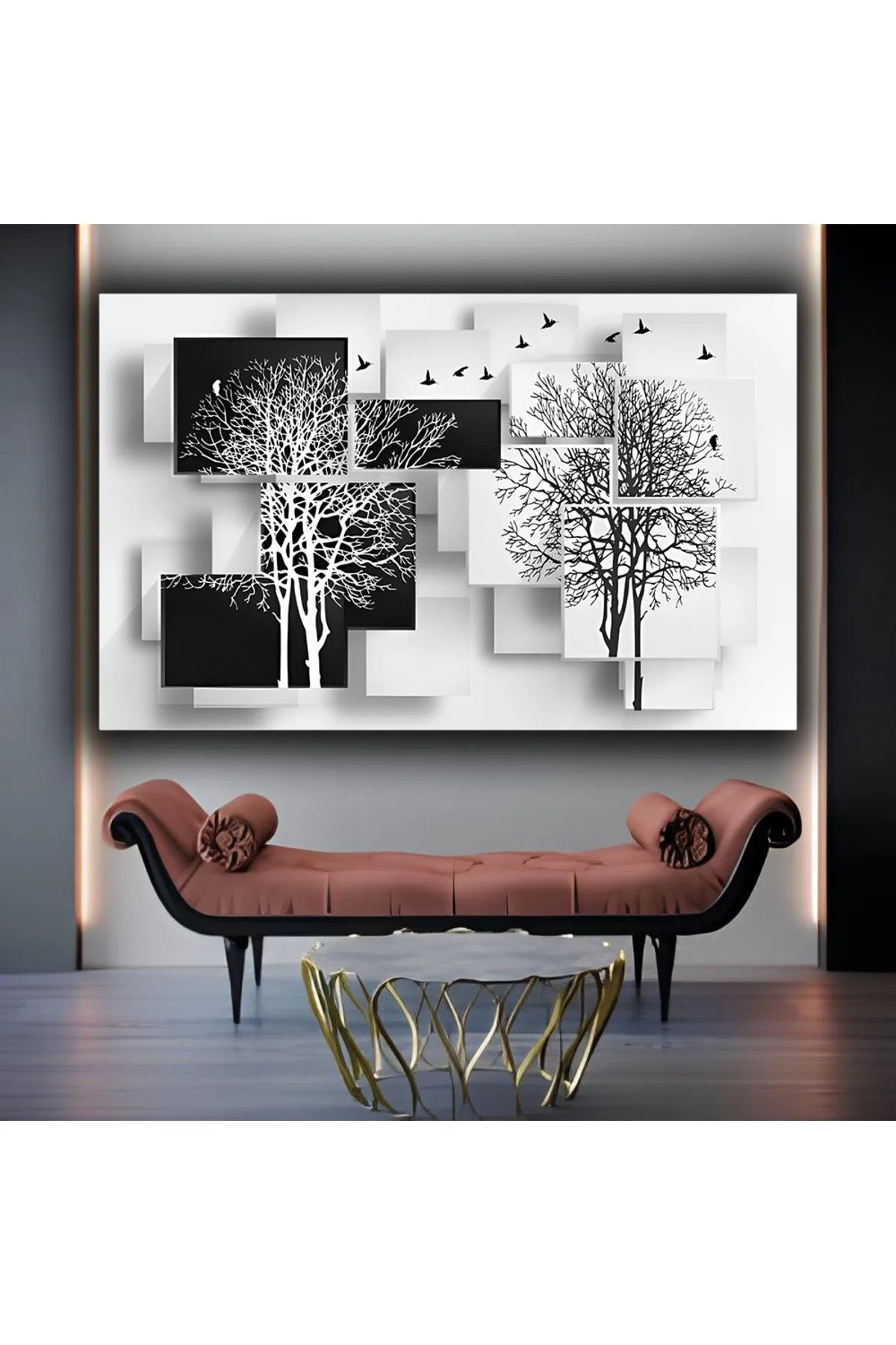 TRADE AYS Perspektiv Trær Dekorativ Lerretstrykk – Moderne Svart Kunst for Veggen