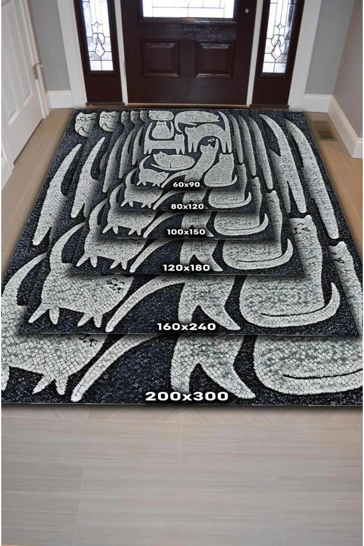 Homshtag “Lykkelige Katter” Teppe | Grå | For Kattelskere og Moderne Interiør