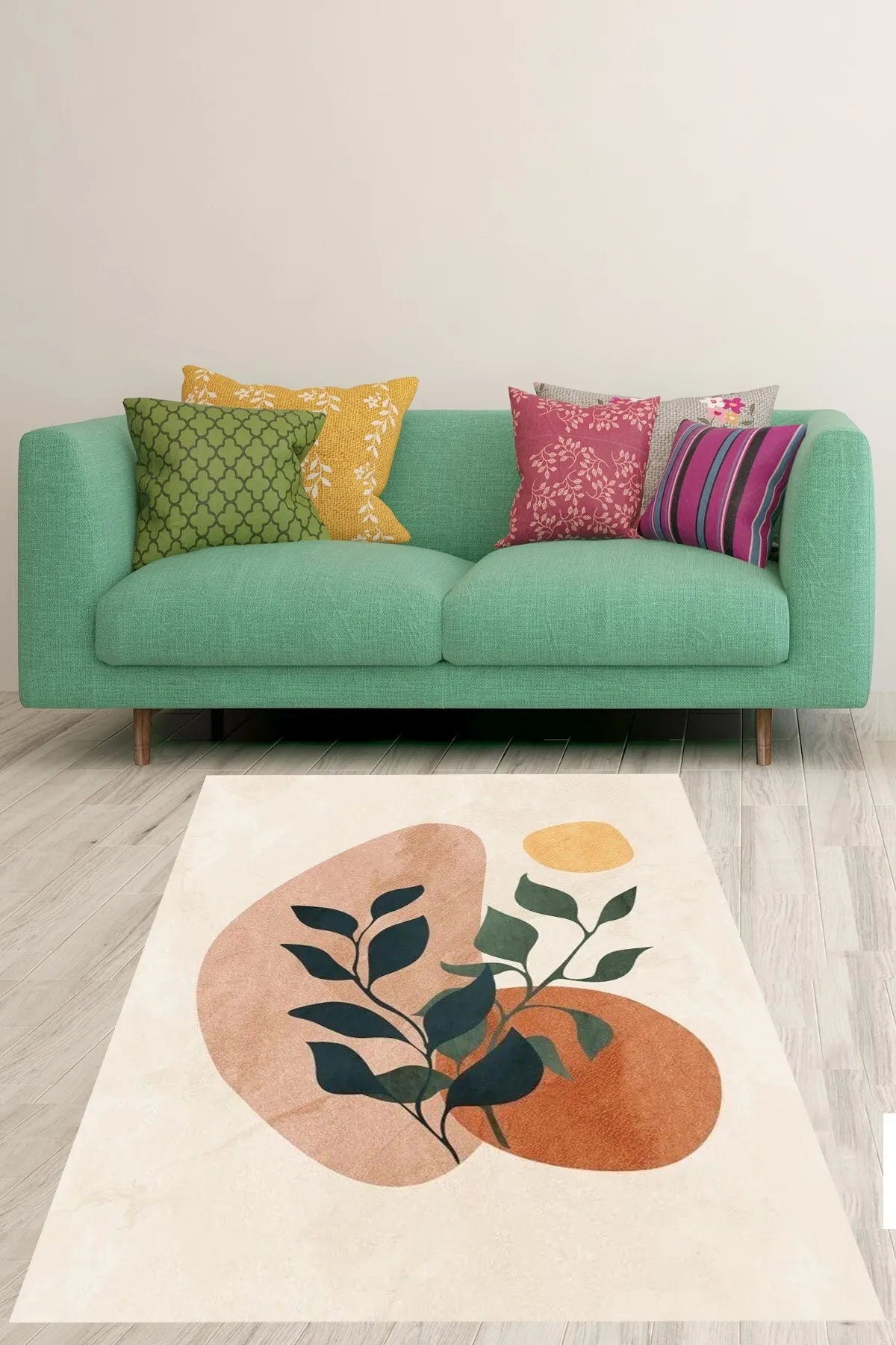 Pelangi Bohem Vaskbart Teppe | Beige & Grønn | Skandinavisk Minimalistisk Design