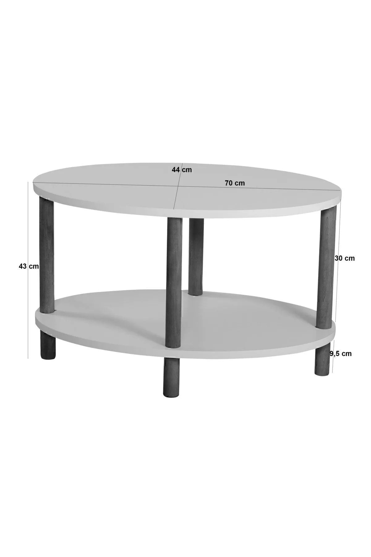 Ovalt sofabord med treben