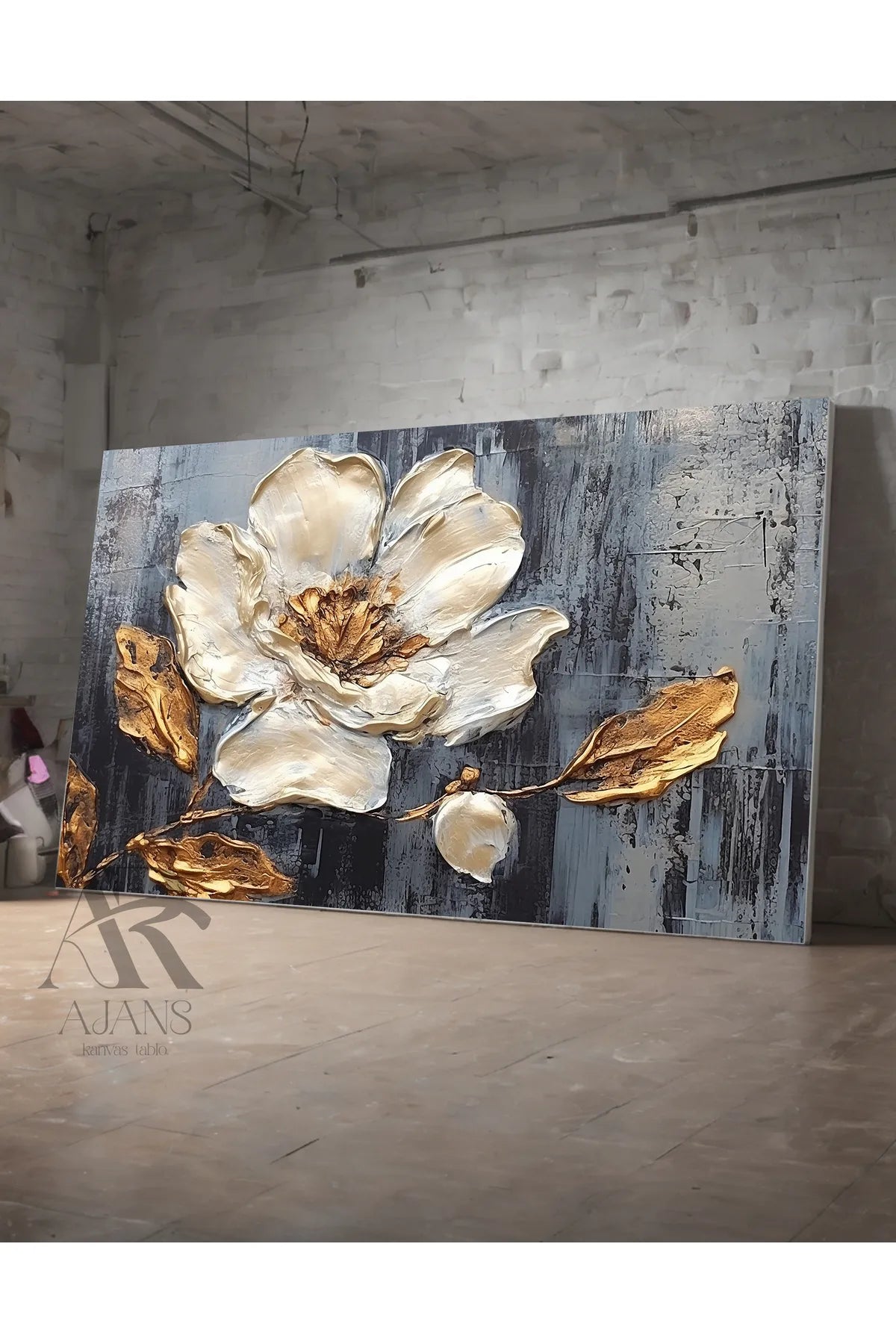 AR AJANS Dekorativ Hvit Blomst Lerretstrykk – Oljemaleri-Inspirert Veggkunst
