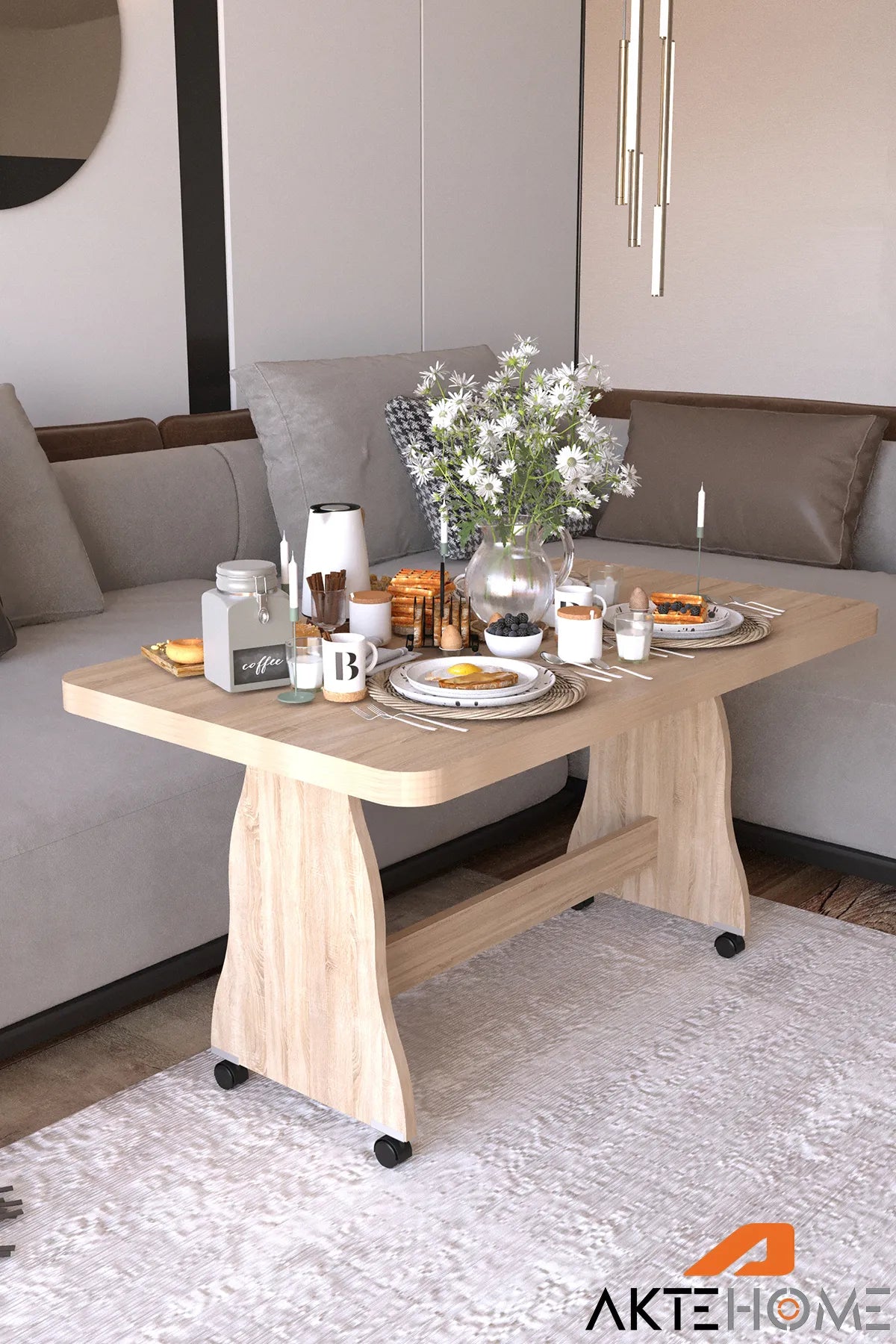 Aktehome Rullende Stuebord i Sonoma | 100x60 cm | Moderne og Praktisk Design