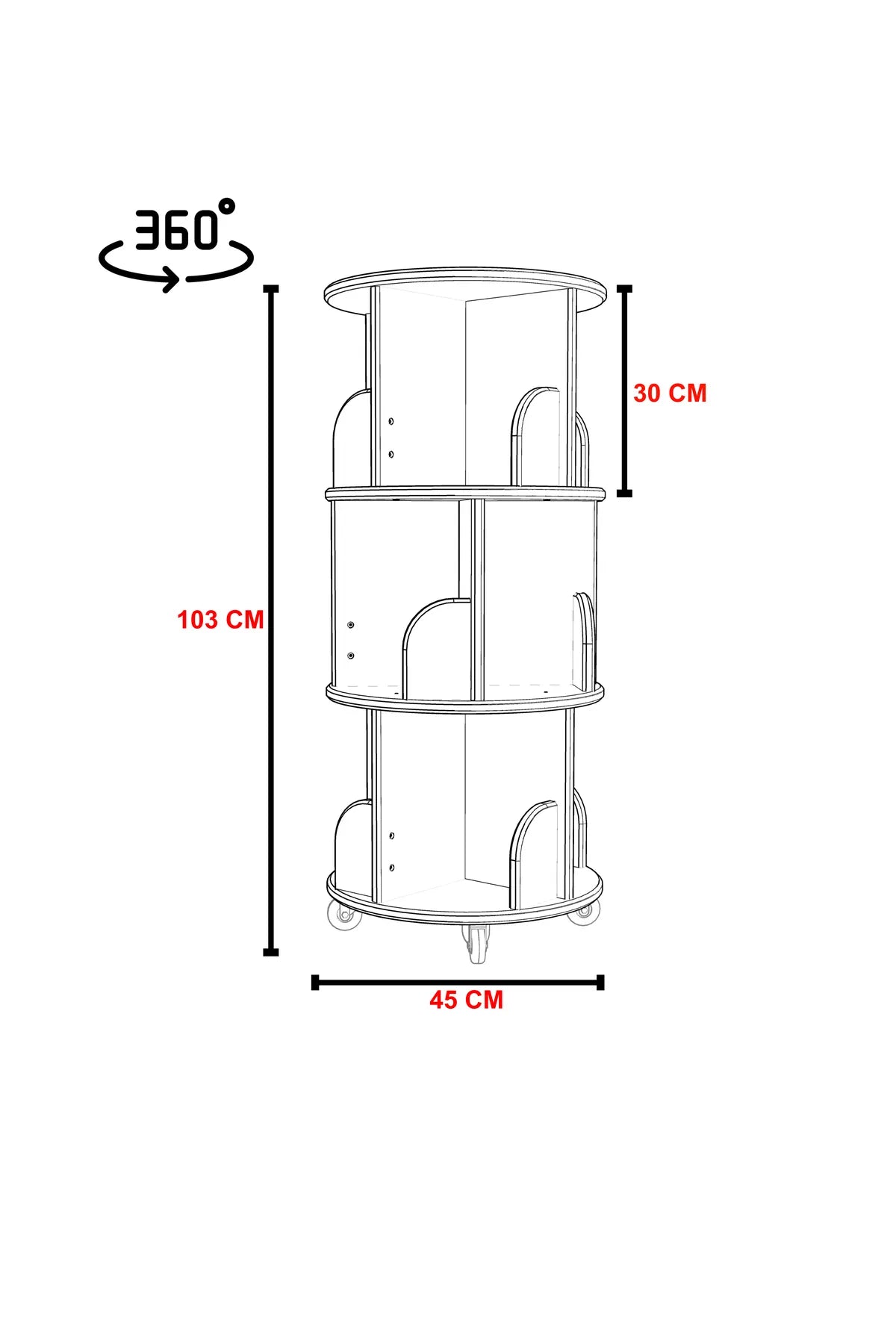 Zeo Wood Design 360° MDFLAM Dekorativ Roterende Bokhylle – Safir Eik (103x45 cm)