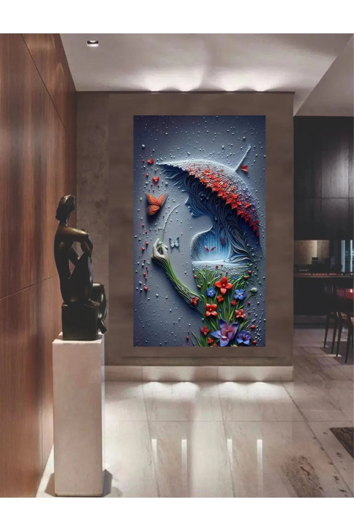 HDART Moderne Blomster og Paraply Kvinne Lerretstrykk – Abstrakt Veggkunst