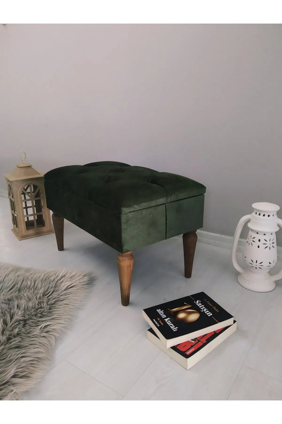 WEBPANYA Retro Gürgen Trebein Puff med Oppbevaring (Grønn)