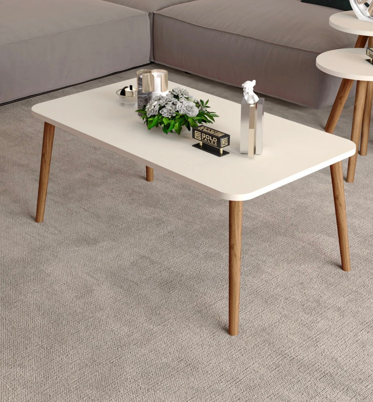 GOLDFALEZ-4 Sofabord – Treben (Torna) i Krem / Naturtre | Moderne & Klassisk Design 90x50 cm