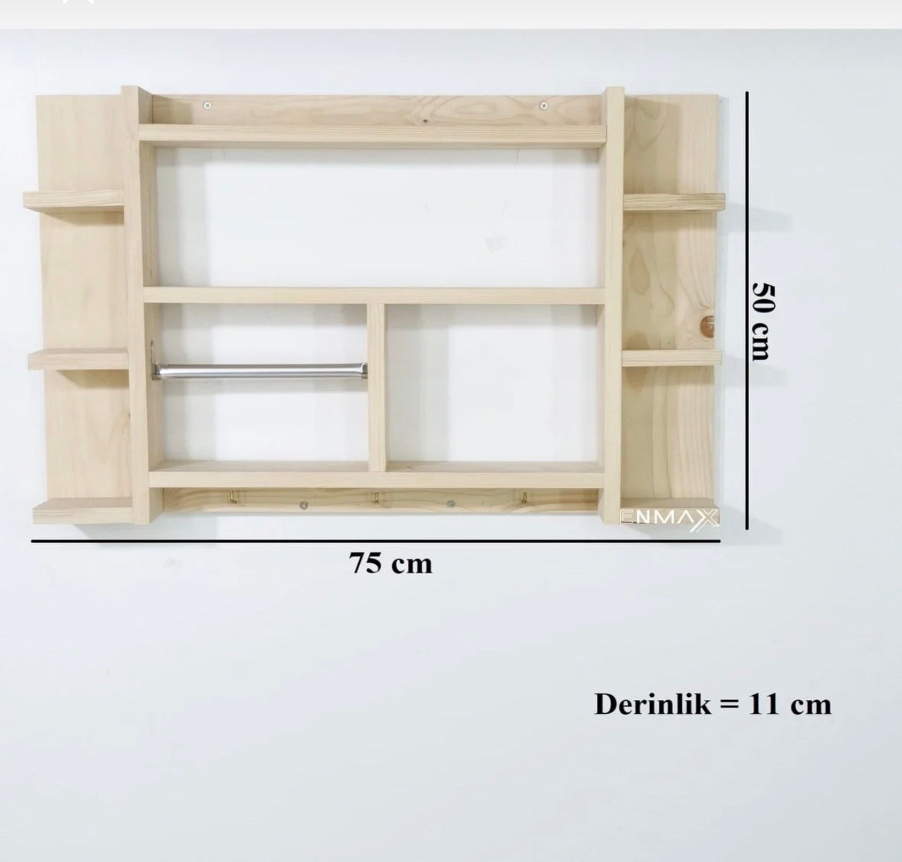 Kütük Shop 4 Multifunksjonell Vegghylle i Tre – Kryddrehylle for Kjøkken og Baderom (75x50 cm)