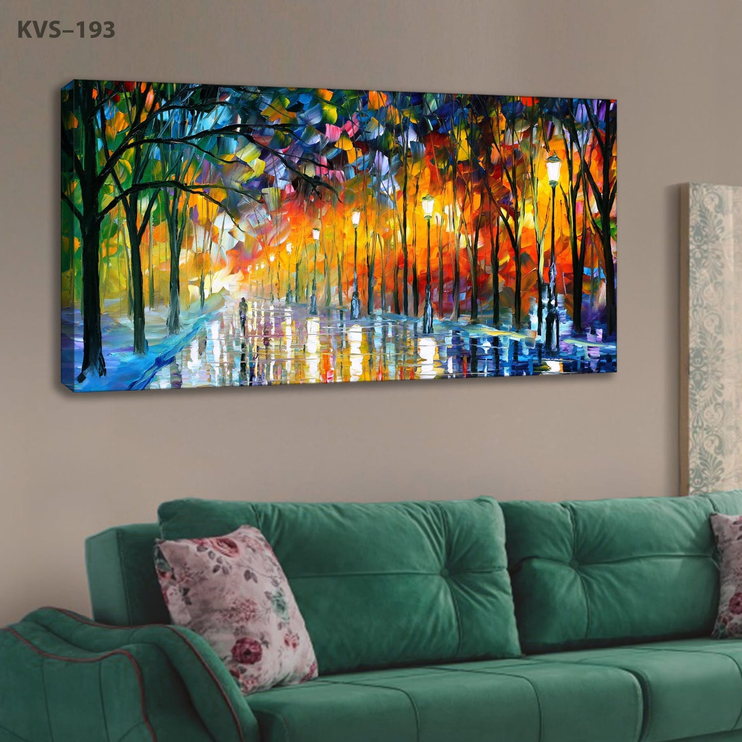 Vei med trær Oljemaleri - One Piece Canvas Print 60x120 cm | Moderne Veggkunst