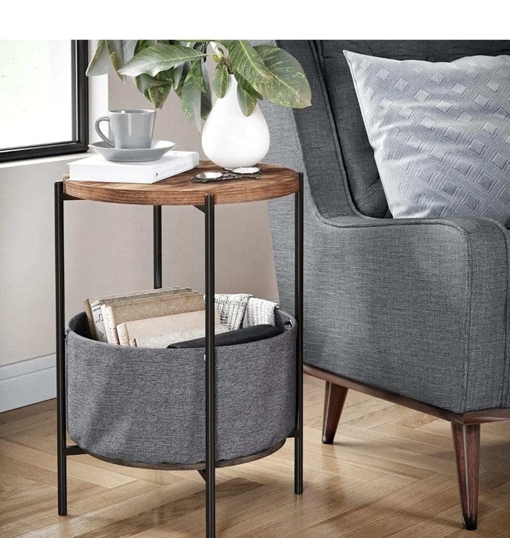 Salongbord stor bokhylle med pose blomsterpotte metall atlantisk furu