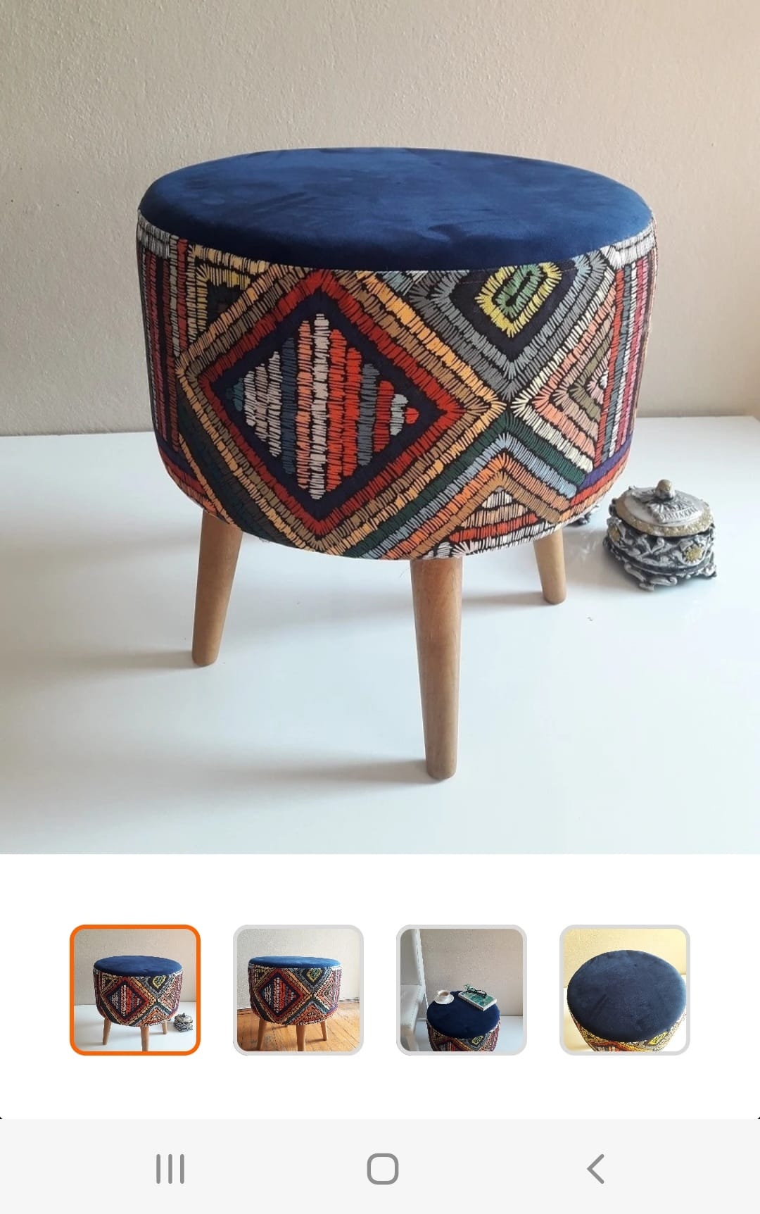 Dekorativ Puff med Mørkeblå Mønster