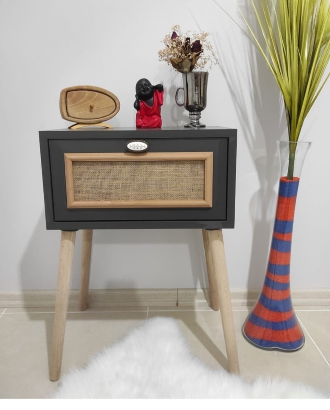 Grå-svart Nattbord med Skuff