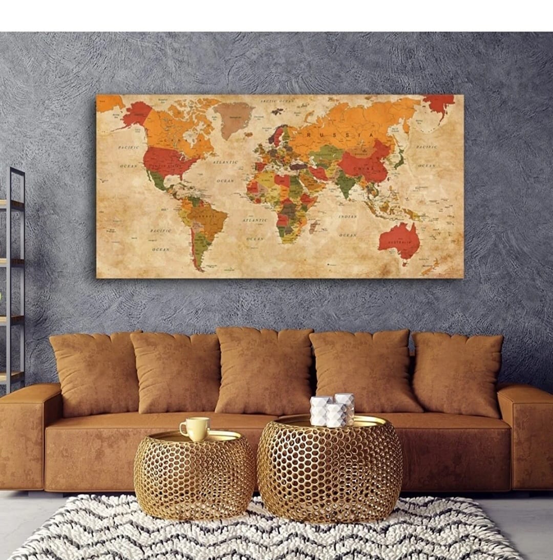 Lerretsbilde - Verdenskart - 80x40 cm