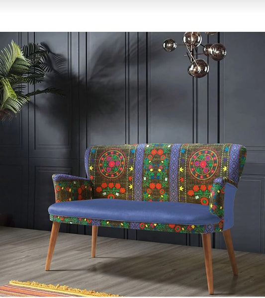 Dobbel sofa - Etnisk mønster - Nubuck stoff - Treben -