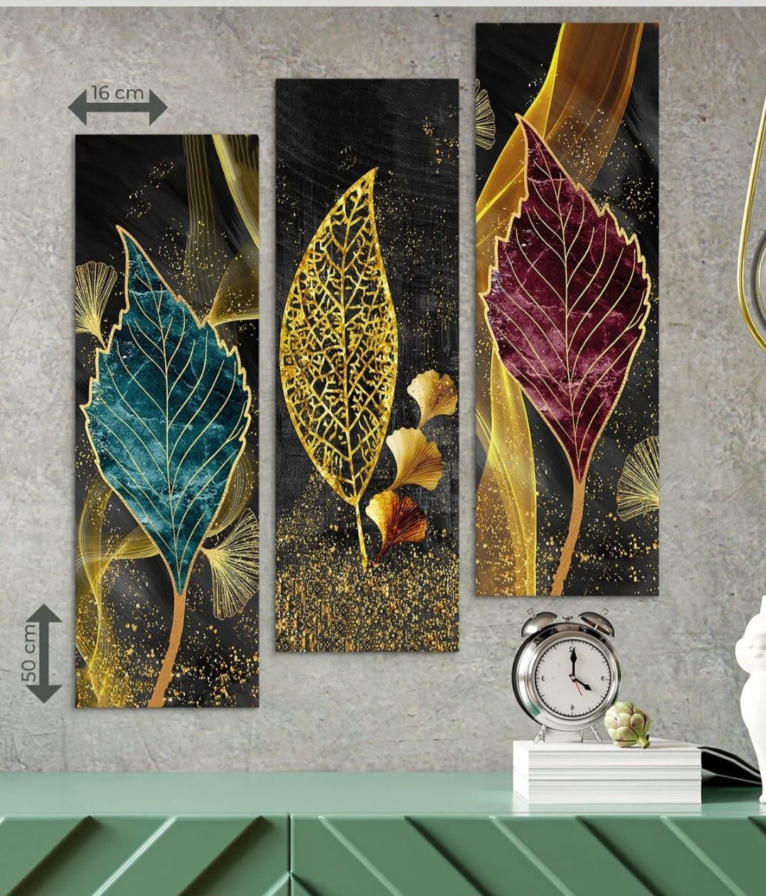 Fargerike Blader 3-delt MDF Bilde – 48x50 cm – Høy Kvalitet