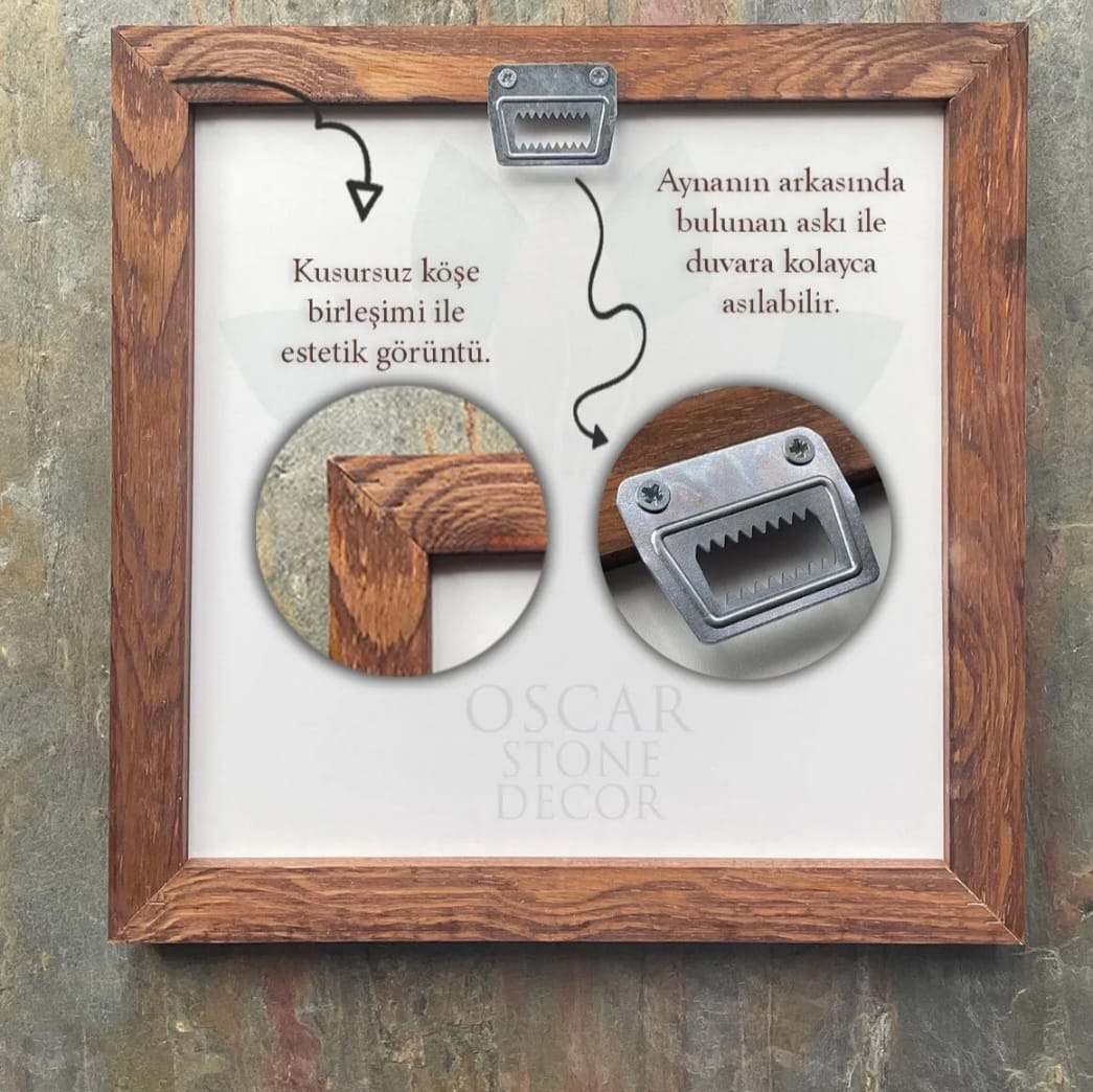 Oscar Stone Mozaikk Spiegel i Naturstein med Ramme – 33x33 cm