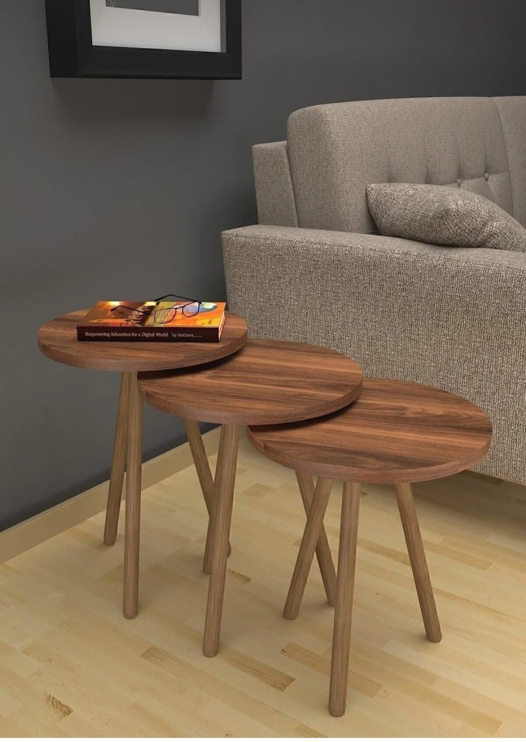 Mobezzo 3-i-1 Rund Zigonbord med Trebein i Valnøtt – Funksjonelt og Stilfullt Design