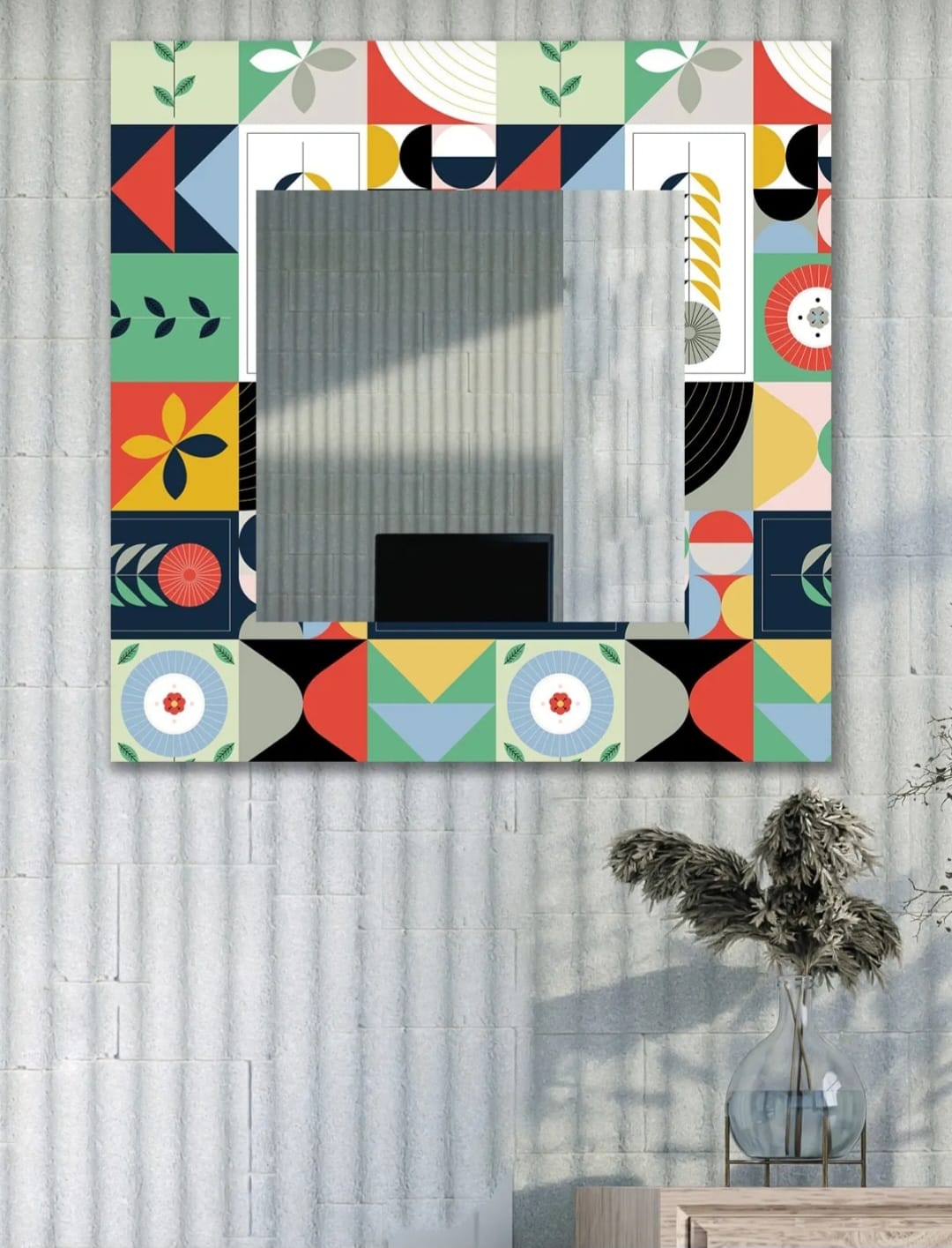 Dekorativ Mix Kvadrat Veggspeil – 60x60 cm Speil for Entré, Stue, Bad og Kontor