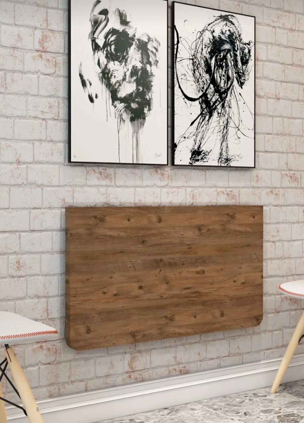 Sammenleggbart Veggmontert Kjøkkenbord – Foldbart Bord i Tre for Plassbesparende Bruk