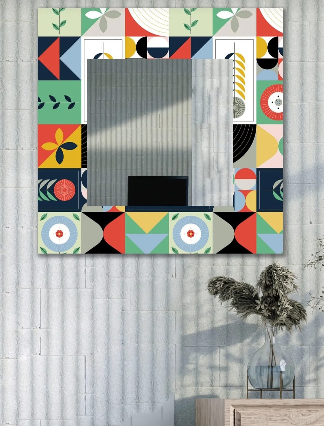 Dekorativ Mix Kvadratisk Veggspeil 60x60 – Moderne Speil for Entré, Stue, Baderom