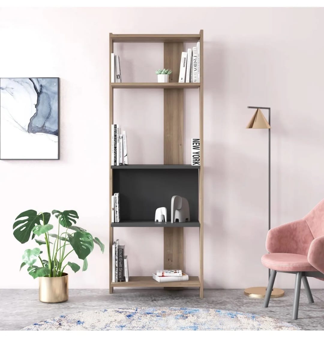 Dekoronya Magic Funksjonell Hjørnebokhylle – Lefkas Eik, Justerbar Dekorativ Bokhylle