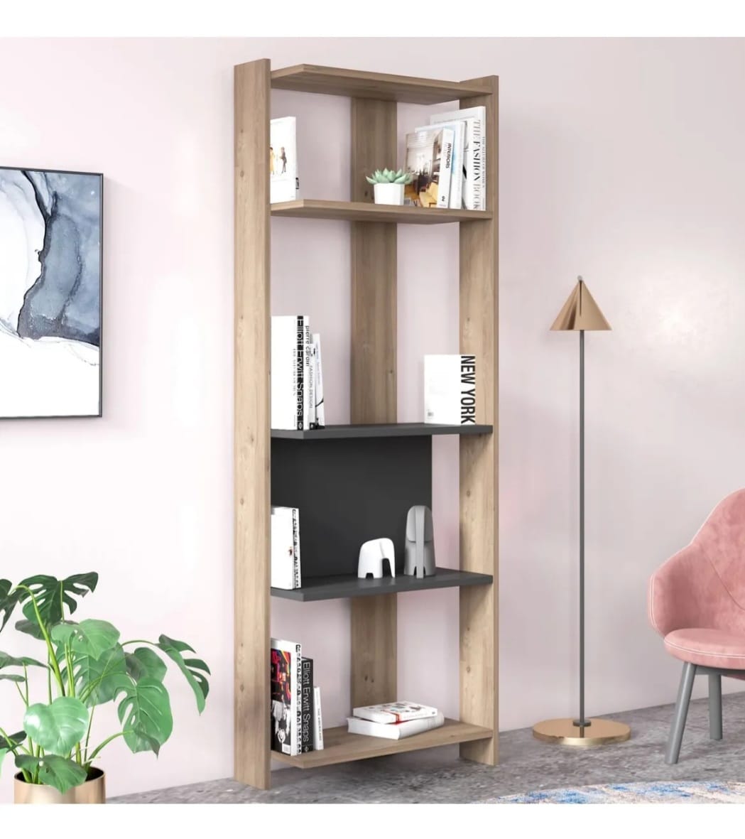 Ruum Store Ruby Bred Bokhylle i Eik og Antrasitt – Stilfull og Funksjonell Oppbevaring