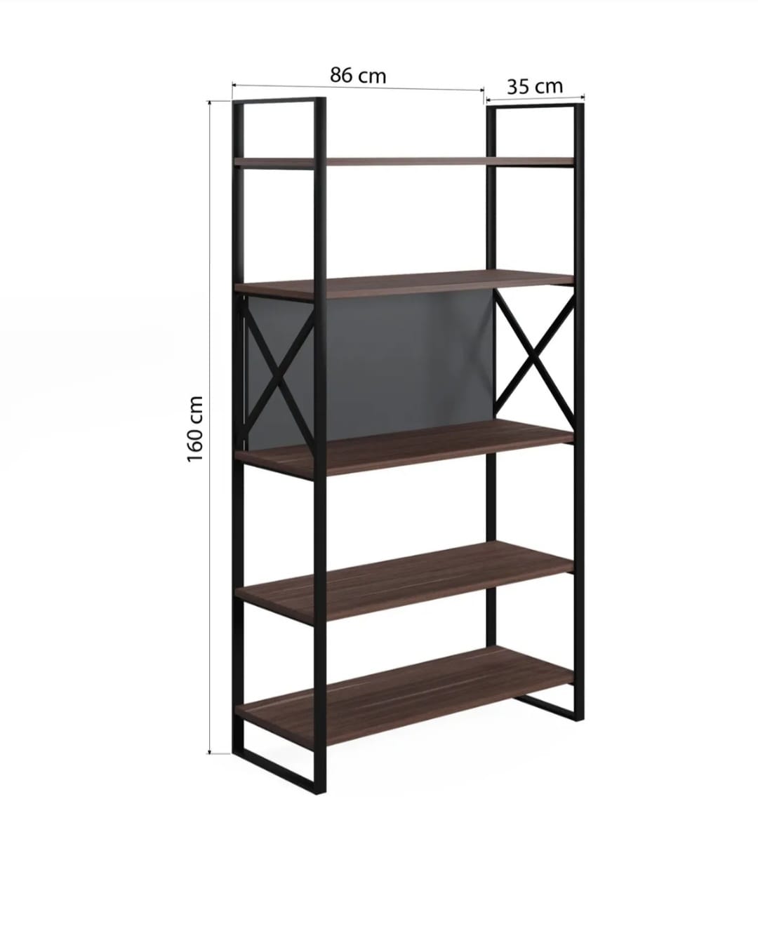Ruum Store Meta Bred Bokhylle med Metallramme – Valnøtt og Antrasitt, Moderne Oppbevaring