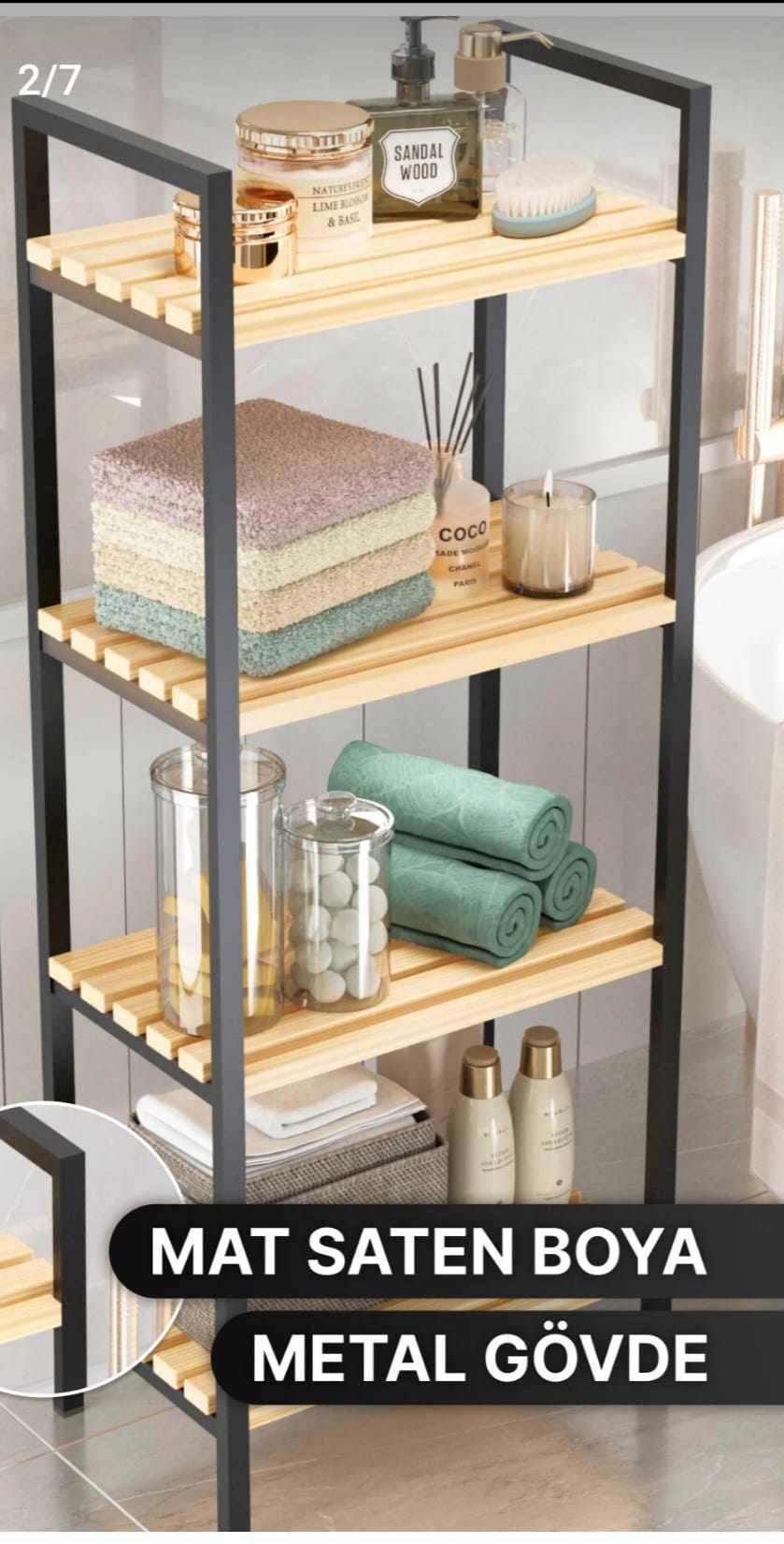 Bino 4-Etasjes Allsidig Organisator – Baderoms- og Kjøkkenhylle med Tre og Metall, Vanntett Design