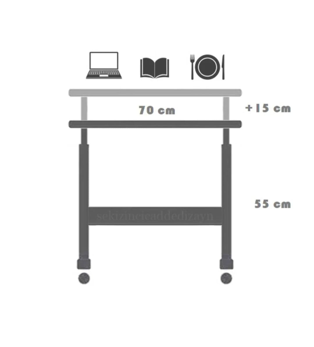 Høydejusterbart Laptopbord og Arbeidsbord – Atlantisk Furu og Hvit, Med Hjul