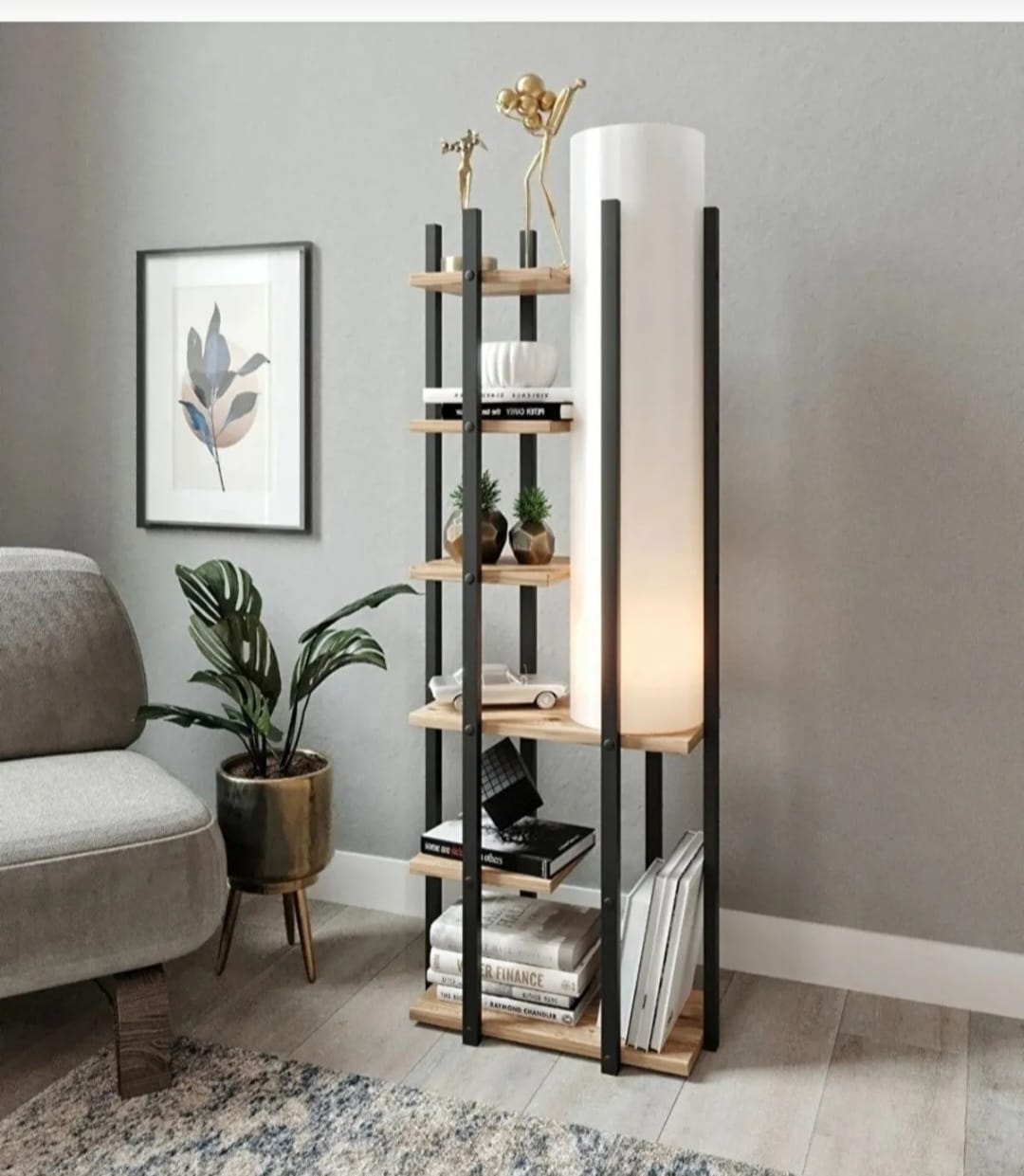 Dekorativ Gulvlampe med Bokhylle – Svart | Klassisk stil i naturlig tre