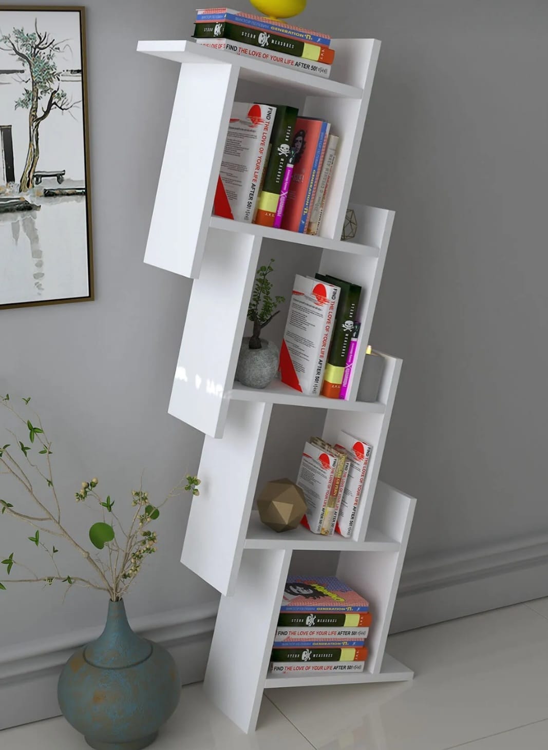 Dekoronya Yıldız Vegghylle – Moderne Bokhylle i Matt Hvit | 141 x 53 cm