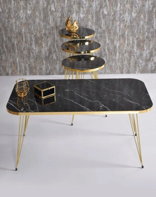 GOLDFALEZ-Svart marmor og guldbein set